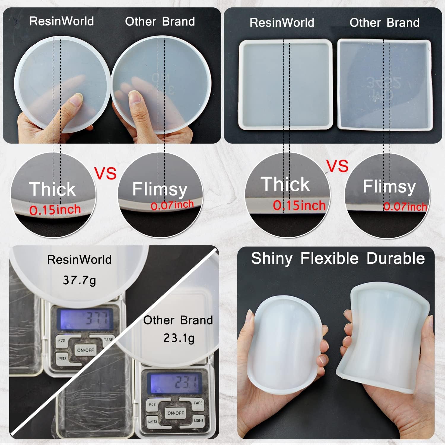 8 Pack Thick 4 Inches Resin Coaster Molds Set, 4 Pack round Coaster Silicone Molds + 4 Pack Square Coaster Resin Mold, Coaster Molds for Resin Casting