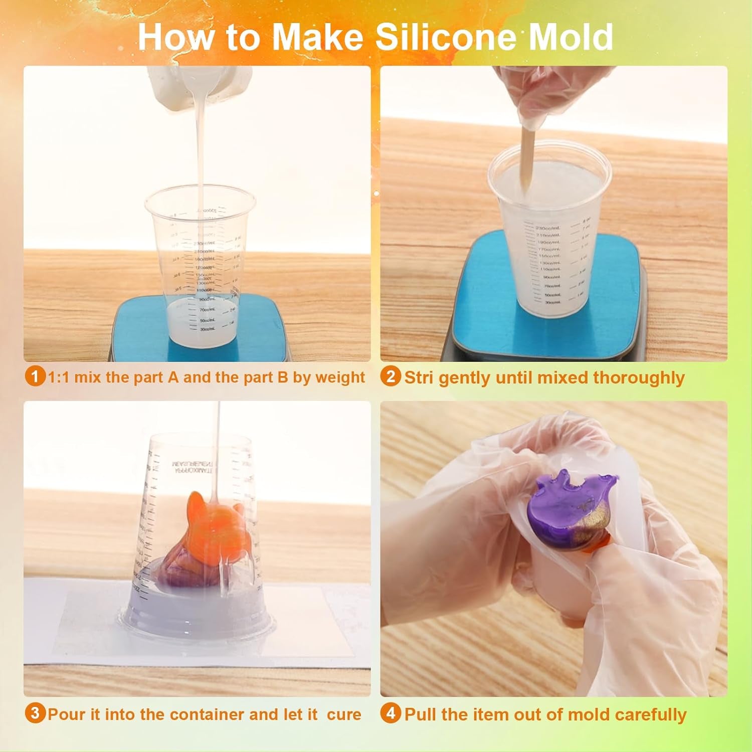 Silicone Mold Making Kit,48Oz Super Elastic Liquid Silicone for Mold Maker, Fast Cure Translucent Silicone Rubber for Casting Mold,Silicone Mold,Candle Mold,Soap Mold,Food Mold
