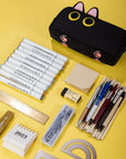 Hongdian Large Capacity Pencil Case Black Color, 3D Cat Pen Bags Pencil Pouch Organizer for Office College School