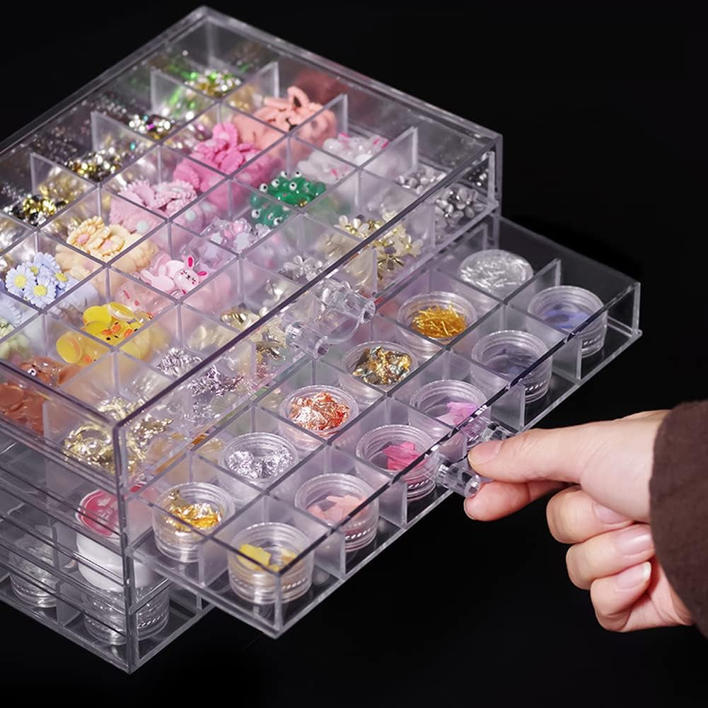 Compartment Storage Box 72 Grids Acrylic Organizer Box with 3 Drawers Storage Containers Transparent Organizer Box for Crafts Art Supply Painting Nail Tip Bead Earring Ring (Clear)