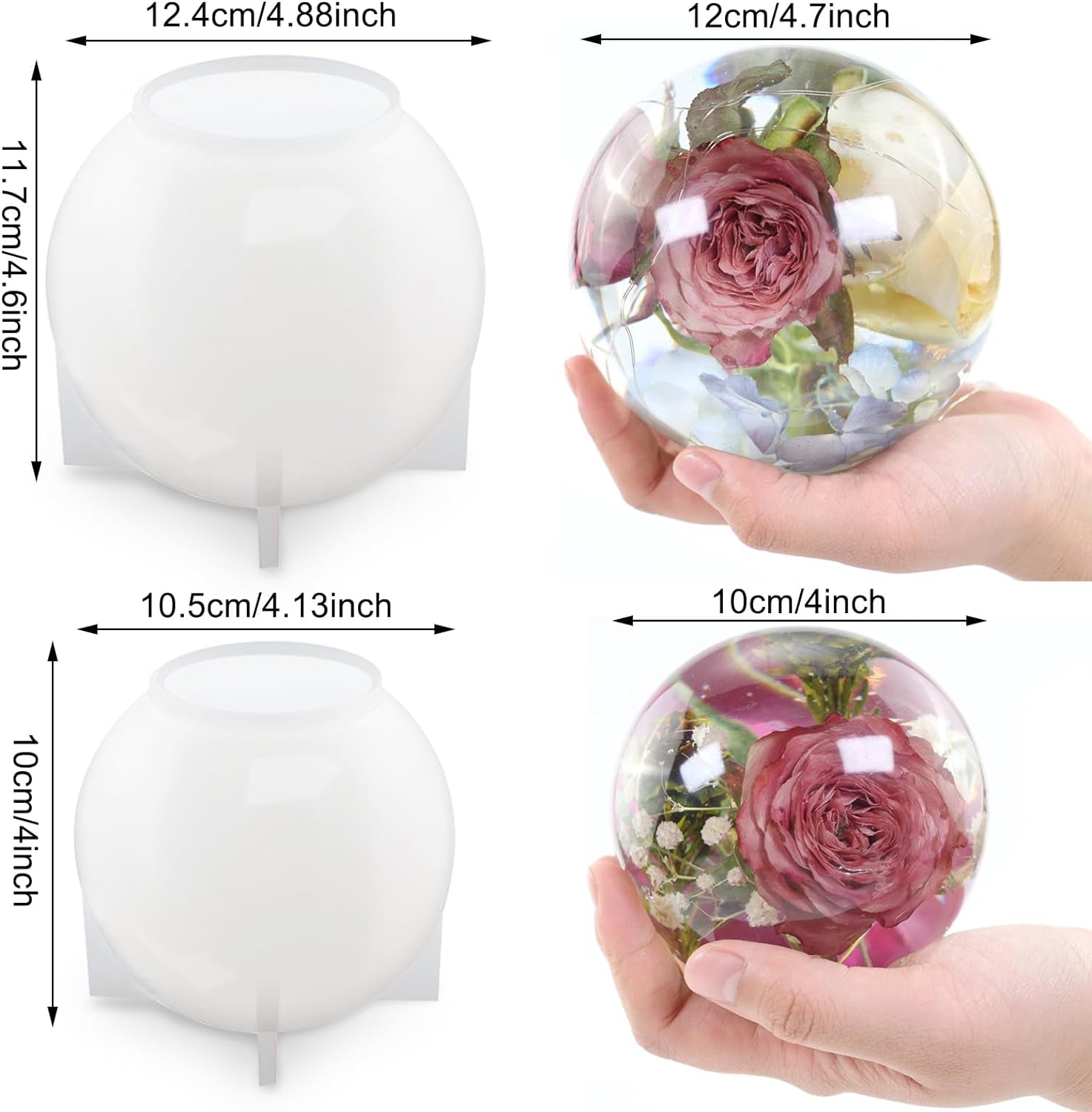 2Pcs Large Sphere Resin Molds,4.7'' & 4'' Crystal Ball Silicone Resin Molds for Flowers Preservation,Seamless Orb Epoxy Resin Molds for DIY Resin Art Candle Soap Making Home Decor