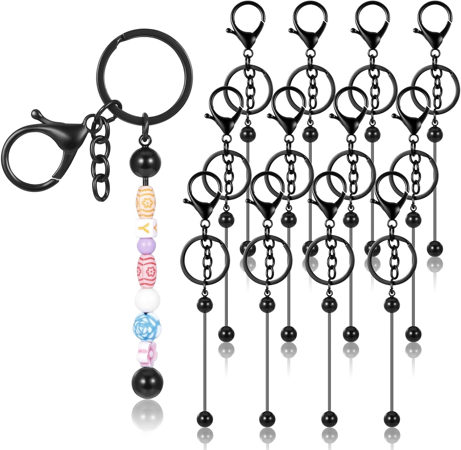 12 Pcs Beadable Keychain Bars Metal Beaded Keychain Blank Keychain Strips for DIY Keychain Pendant Jewelry Crafts