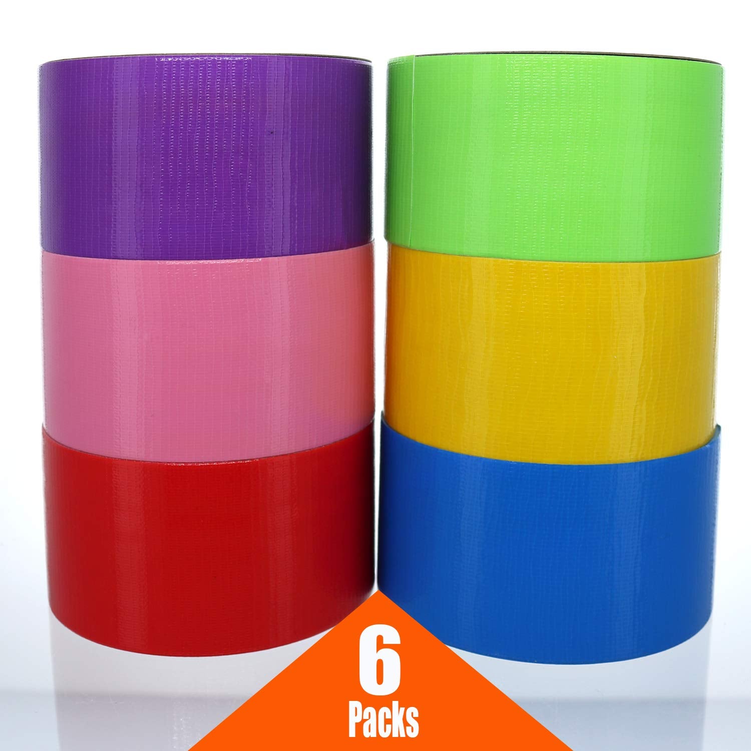 6 Assorted Colored Duct Tapes - Multi Purposes Bright Colors Tapes Great for Do It Yourself Art Home School Office Assorted Colors 2" Roll by 10 Yds