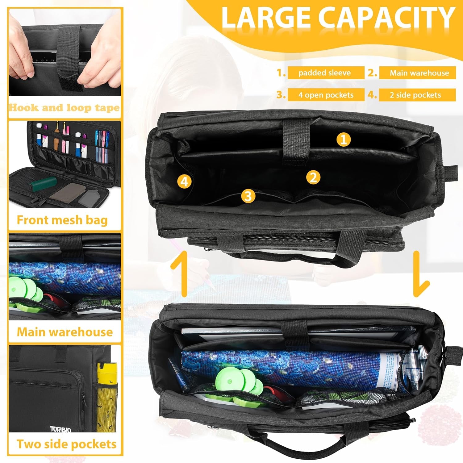 Carrying Bag for Diamond Painting A4 LED Light Pad, Diamond Painting Tools Storage Bag, Embroidery Bag Protective Case for Embroidery Floss and Supplies, 15.4"X12.2"X4.7", Black,Bag Only