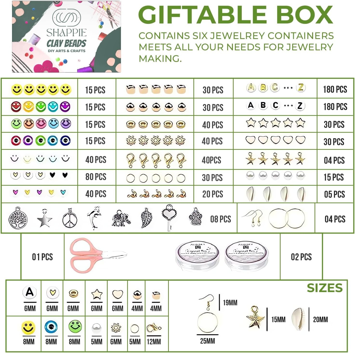 SHAPPIE Bracelet Making Kit with 18,500 Pcs & 120 Colorful Clay Beads – Heishi Beads for Necklace, DIY Bracelets & Earrings