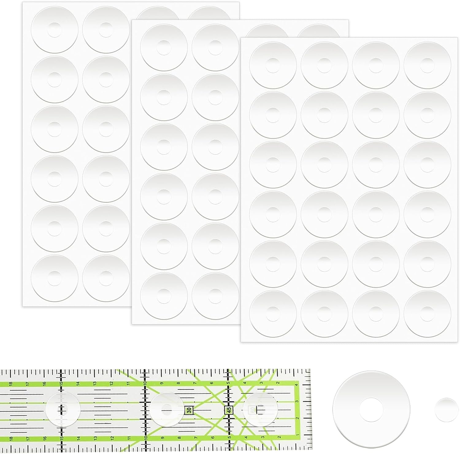 144Pcs Non-Slip Silicone Grips for Quilt Templates, Non-Slip Adhesive Rings, Quilting Rulers Sewing Rulers, Non-Slip Ruler Grip Rings, Adhesive Backing Rings Grips for Sewing Rulers