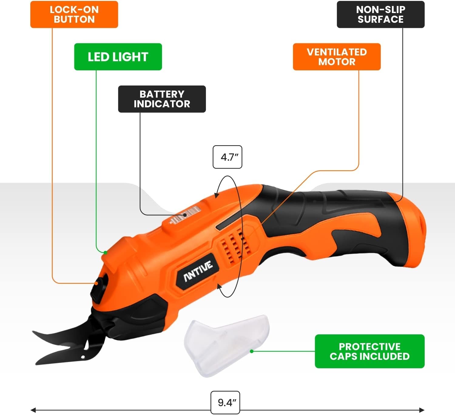 Electric Scissors for Cutting Fabric, Cardboard & Plastic – Rechargeable Cordless Electric Scissors with 2 Blades Included – Electric Fabric Scissors Ideal for Crafting (Orange)