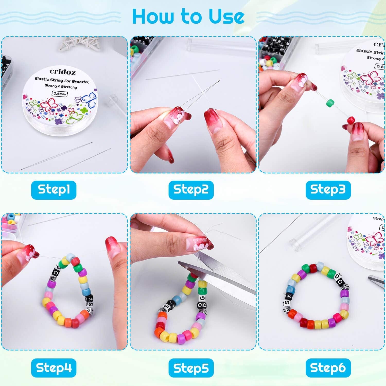 Stretchy String for Bracelets,  5 Rolls Clear Elastic String Stretch Cord Jewelry Bead Bracelet String with 2 Pcs Beading Needles for Seed Beads, Pony Beads