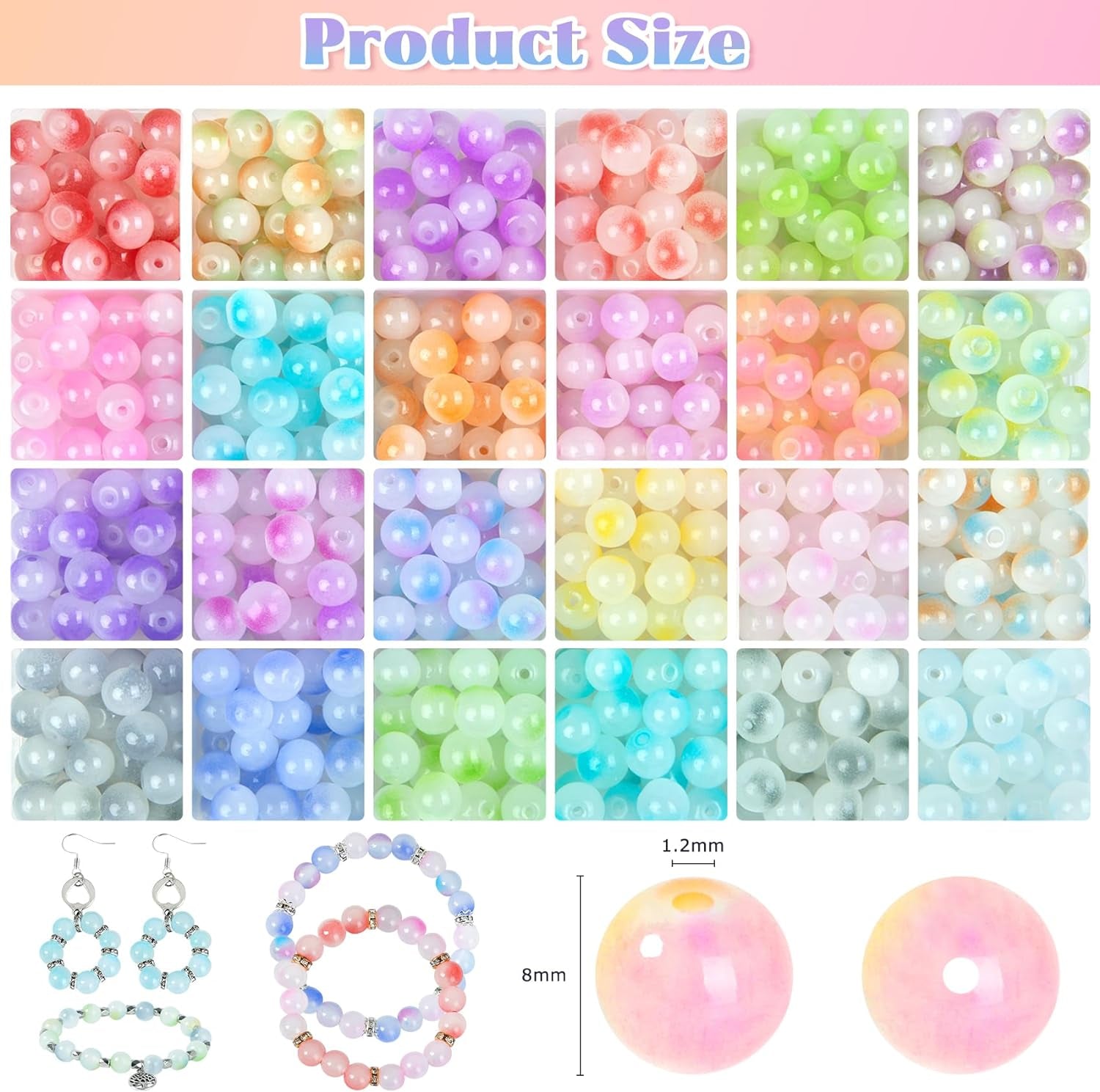 700Pcs Glass Beads for Jewelry Making, 24 Color 8Mm Glass Crystal Beads Friendship Bracelets Making Kit for DIY Earrings Necklaces Rings