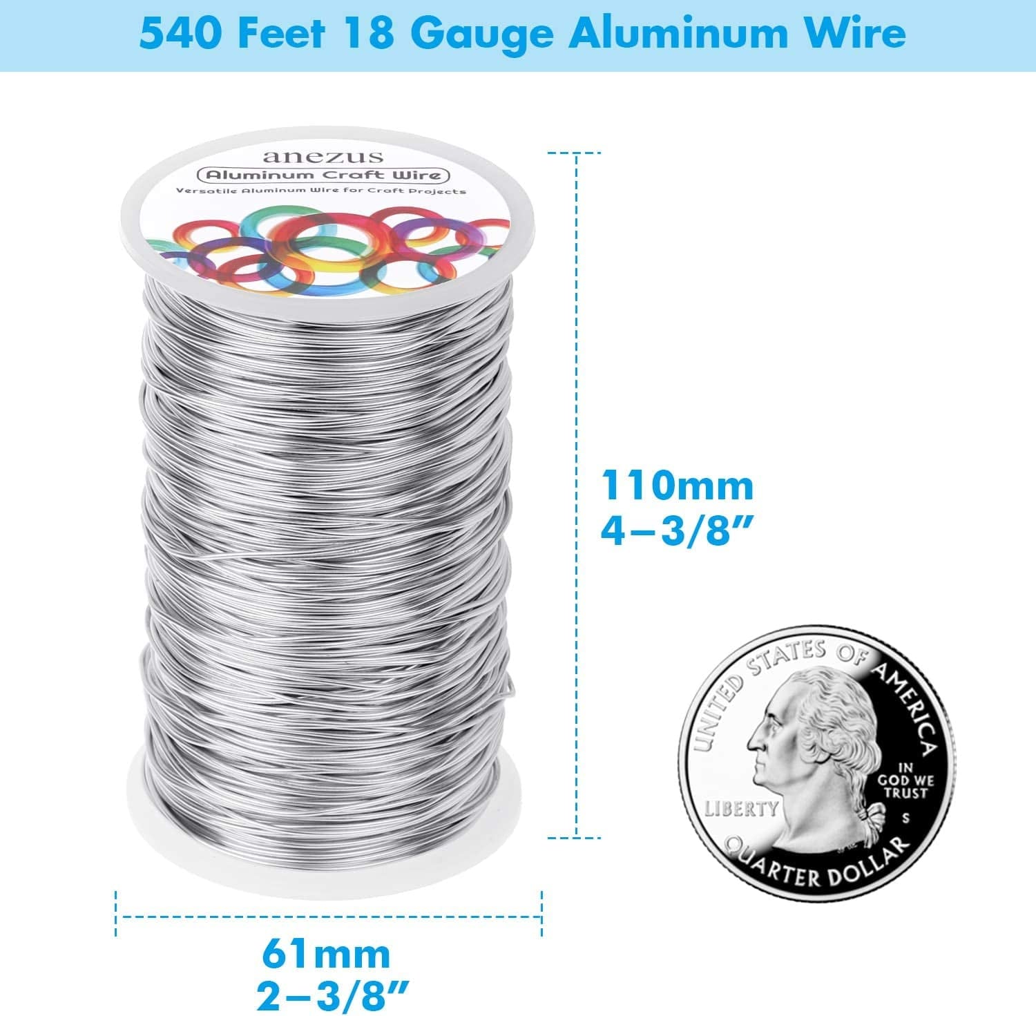 540 Feet Aluminum Wire,  Bendable Craft Metal Wire 18 Gauge Flexible Beading Wire for Wreath Making Jewelry Making Floral (Silver, 1Mm)