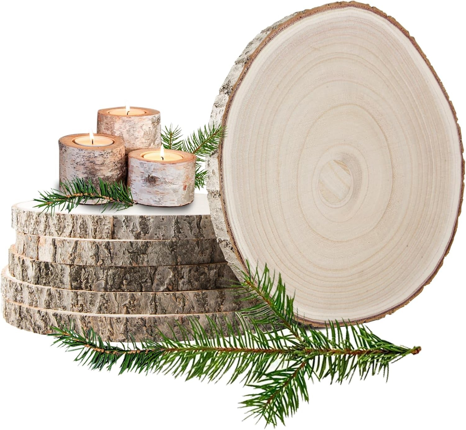 Wood Slices 10 Inches-11In 6 Pcs Wood Rounds Large Wood Slices for Centerpieces Natural Wood Slab,Wood Pieces,Unfinished Wood Slices Forcrafts,Wood Centerpieces, Decor,Weddings, Christmas
