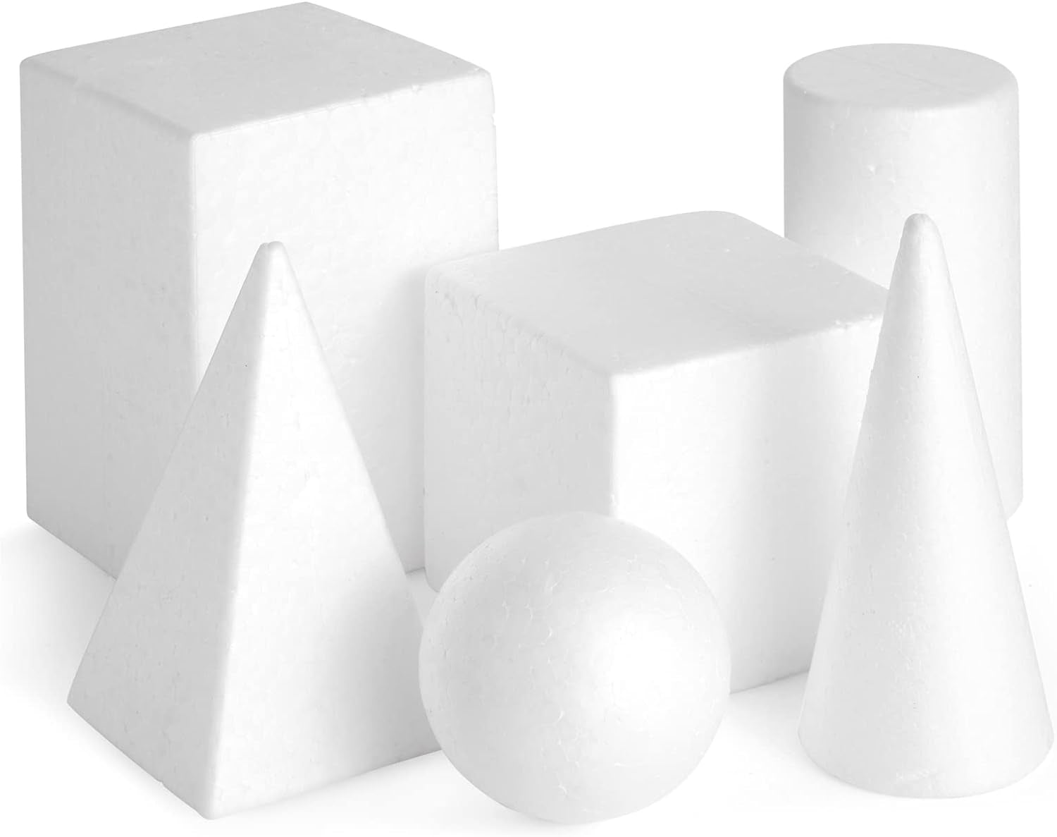 6-Pack Assorted Foam Geometric Shapes, Sizes Ranging from 2.5 to 5.9 in for Arts and Crafts Projects, DIY, Modeling, Home Decor, School Projects, Solid Polystyrene