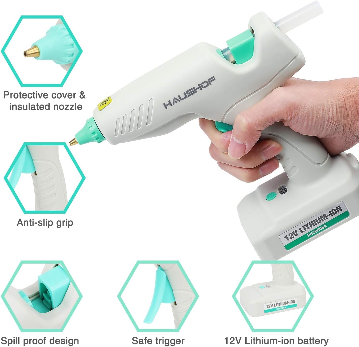 Hot Glue Gun, 60W Cordless Glue Gun with 20Pcs Full-Size Glue Sticks, Fast Preheating &amp; High Temp, Cordless Hot Glue Gun Kit for DIY, Arts, Crafts, Home Decoration