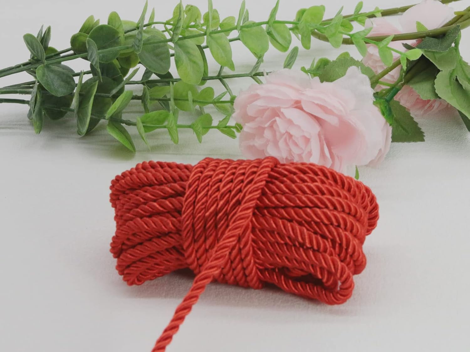 U Pick 10Yds 5Mm 3 Braided Cord Decorative Twisted Satin Polyester Twine Cord Rope String Thread Shiny Cord Choker Thread (01 Red)