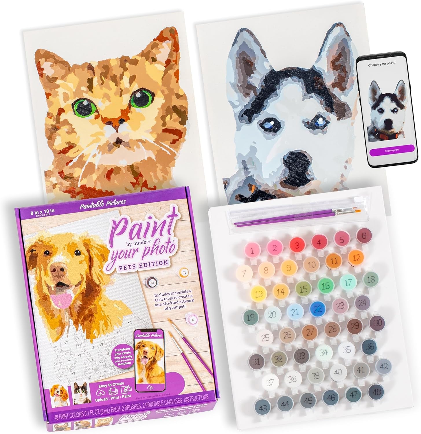 | Paint Your Photo by Number: Pets Edition | Customizable Kit | Printable Canvas | Custom Paint by Number Technology