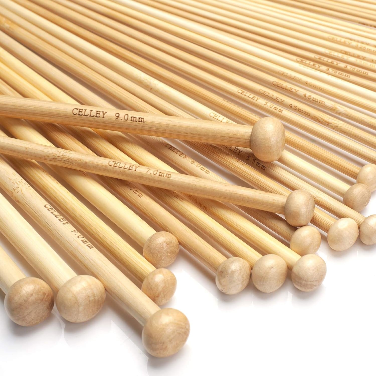 Single Point Bamboo Knitting Needles 14 Inch, 18 Pairs Wooden Knitting Needles for Beginners, US Size 0-15 (2.0-10.0Mm), Straight Wood Needles Prefect for Sweaters, Socks, Shawl, Gloves and Scarf