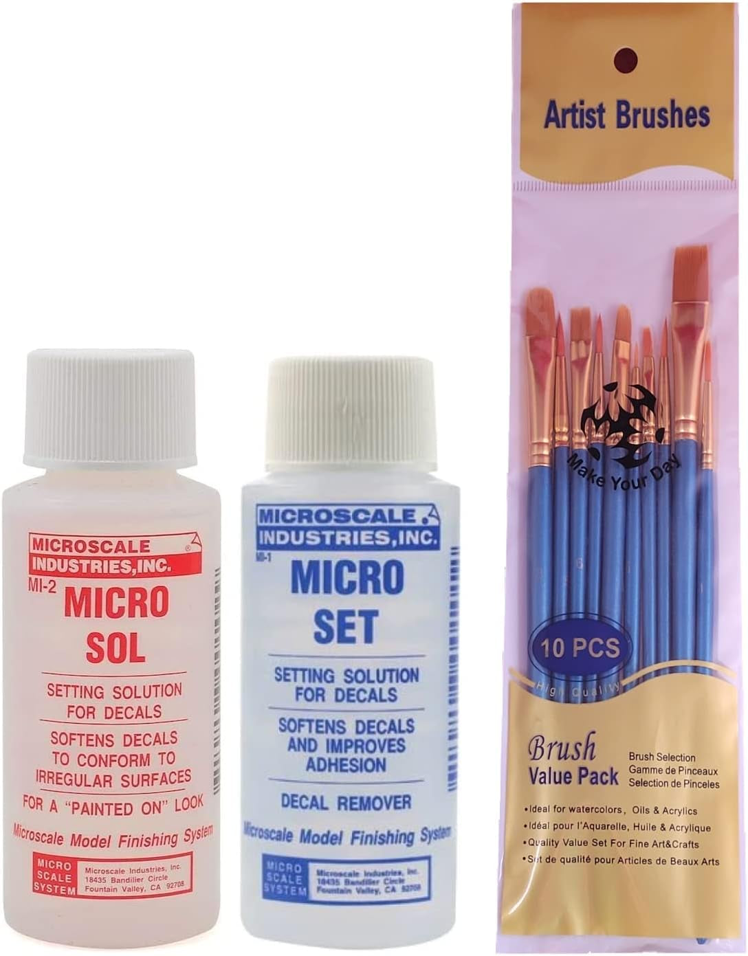 Microscale Micro Sol and Micro Set, 1 Ounce Bottles (Pack of 2) - with  Paint Brushes