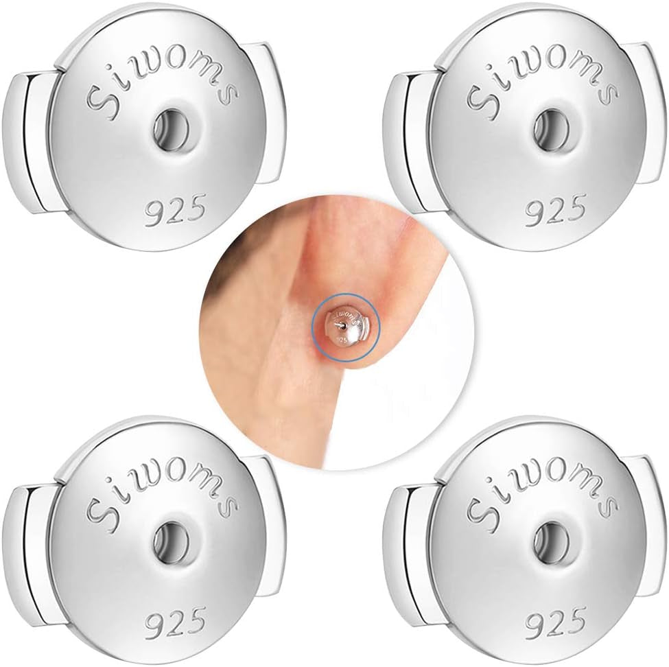 2-Pairs 18K Gold Plated Locking Earring-Back Replacements Secure for Diamond Studs, Hypoallergenic Sterling Silver Backings for Notched Post (0.7～1.0Mm)