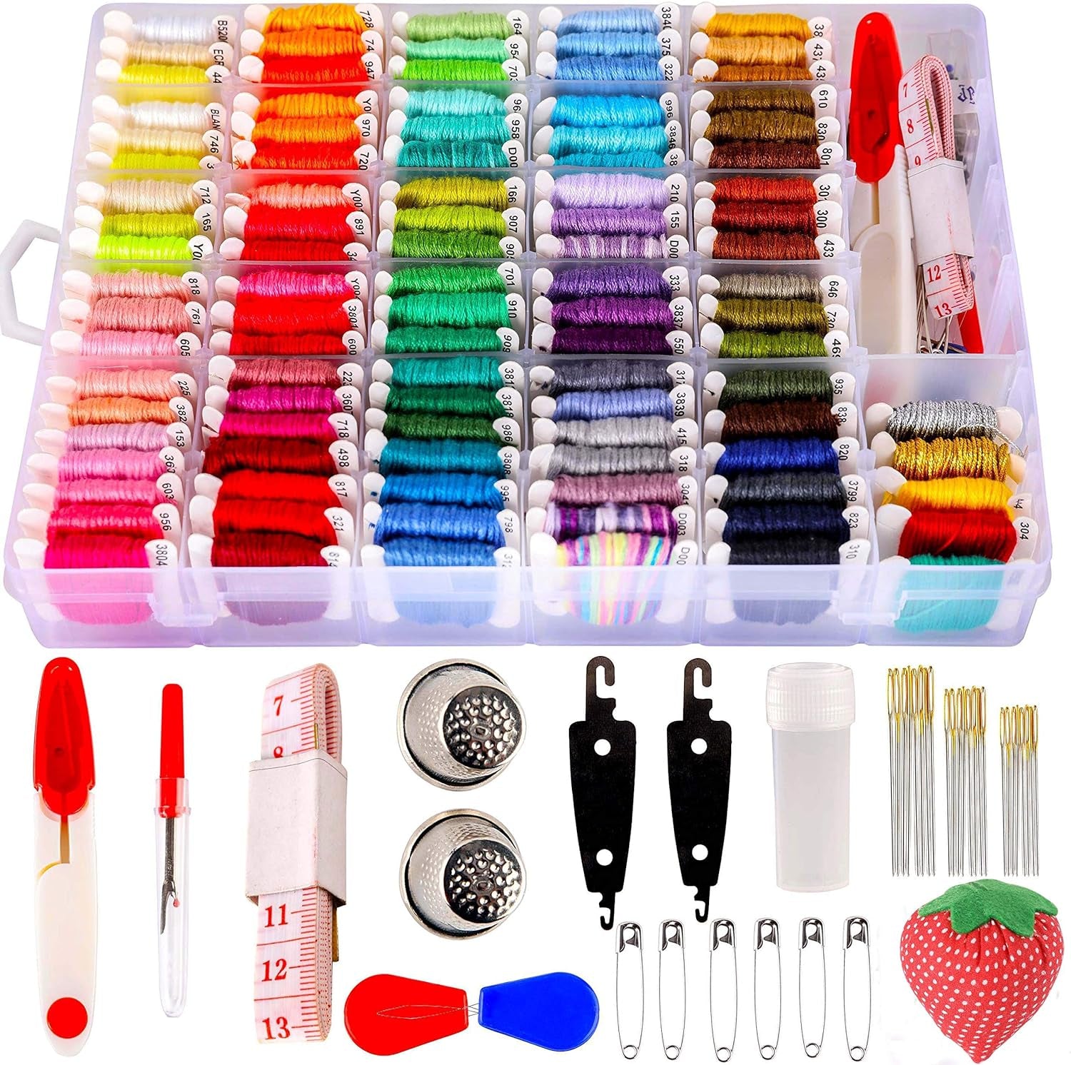 200Pcs+ Embroidery Floss Kit, Friendship Bracelet String Kit with Organizer Box-Included 100Pcs Friendship Bracelet Floss Thread,Cross Stitch Kits Gifts