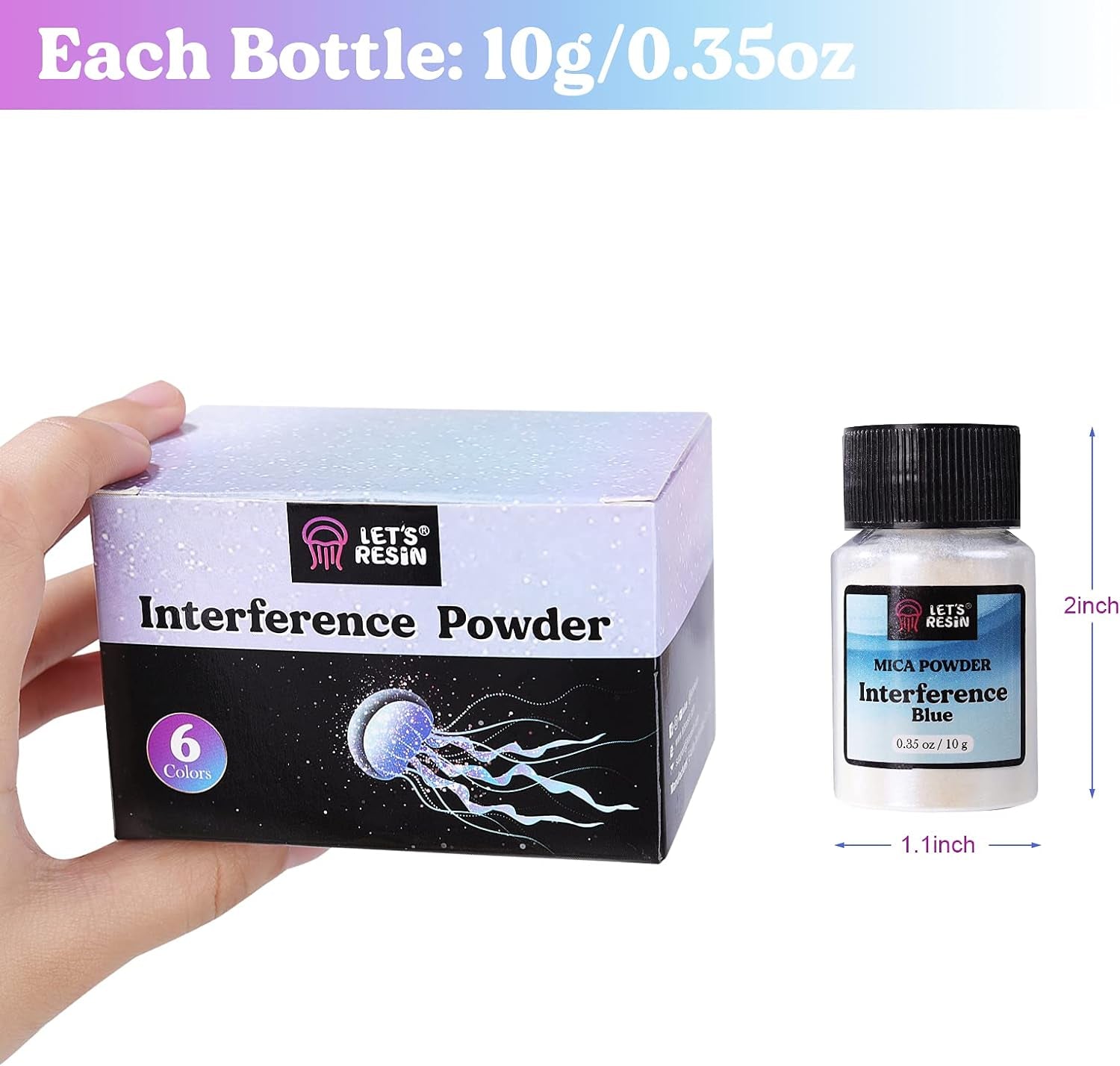 Resin Mica Powder, 6 Colors Interference Mica Powder for Epoxy Resin, Spirit Pearl Pigment Powder for Resin, Paint, Slime, Art