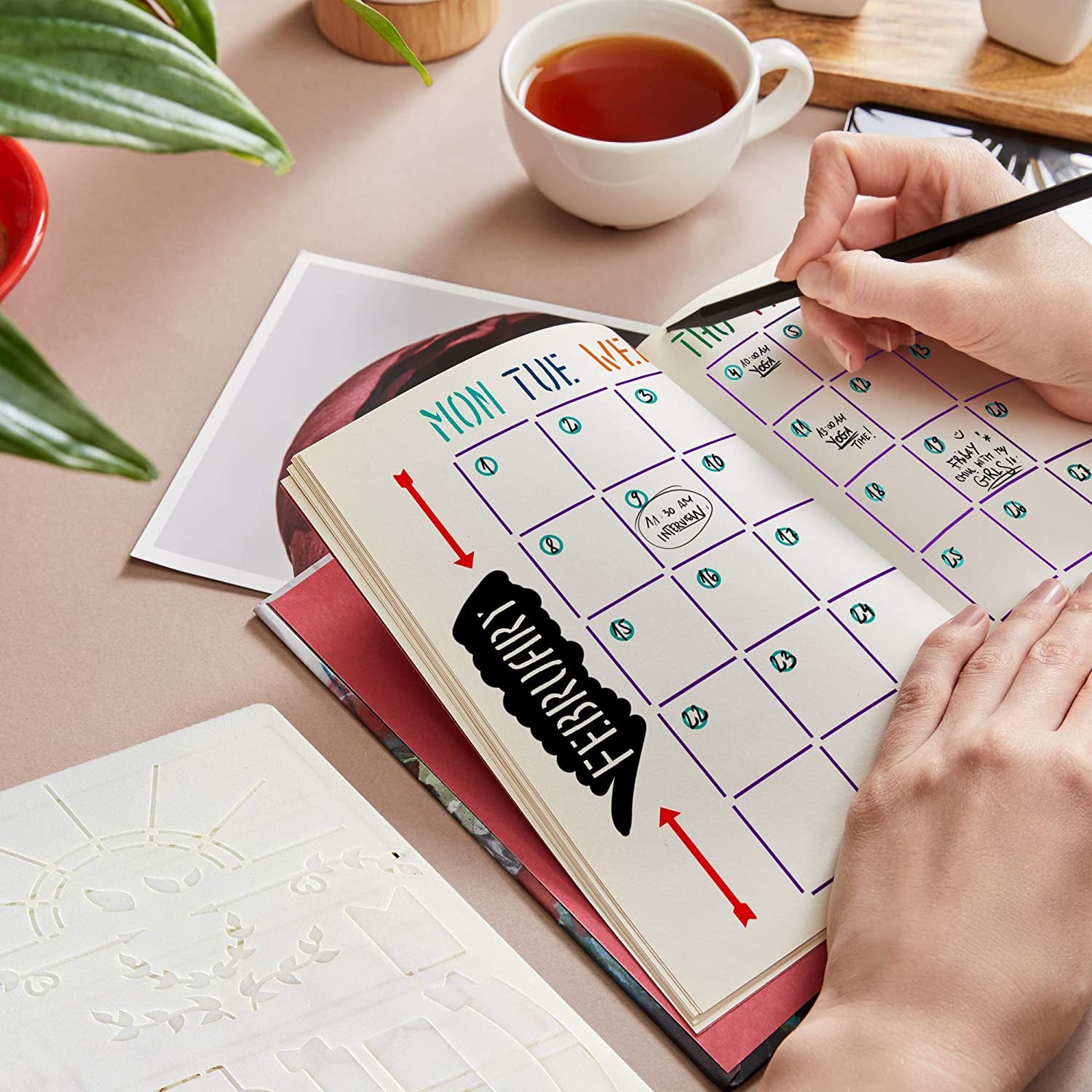 Easy to Use Stencil Set for Dotted Journals - Time Saving Planner Accessories/Supplies Kit Makes Creating Layouts Easy - Incl. Bullet Point Checklists, Daily/Weekly/Monthly Calendars