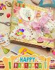 100 Pcs Birthday Paper Die Cuts Cardstock Birthday Scrapbook Die Cuts DIY Scrapbooking Cutouts for Birthday Scrapbook Notebook Suitcase Calendar Laptop Embellishments Supplies Craft Making Decoration
