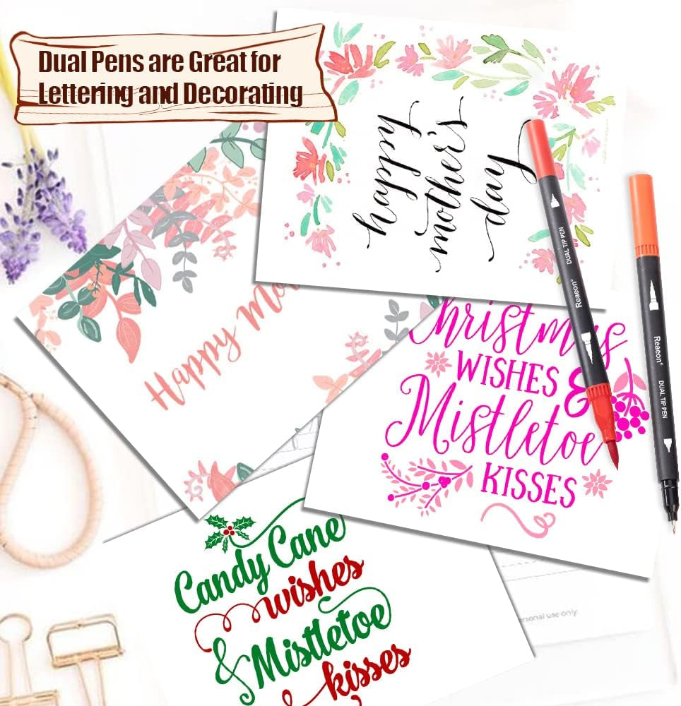 Coloring Markers Pen, Dual Brush Tip Marker for Adult Coloring, 34 Color Calligraphy Fine Tip Pen for Beginner Journal Planner, Drawing, Doodle