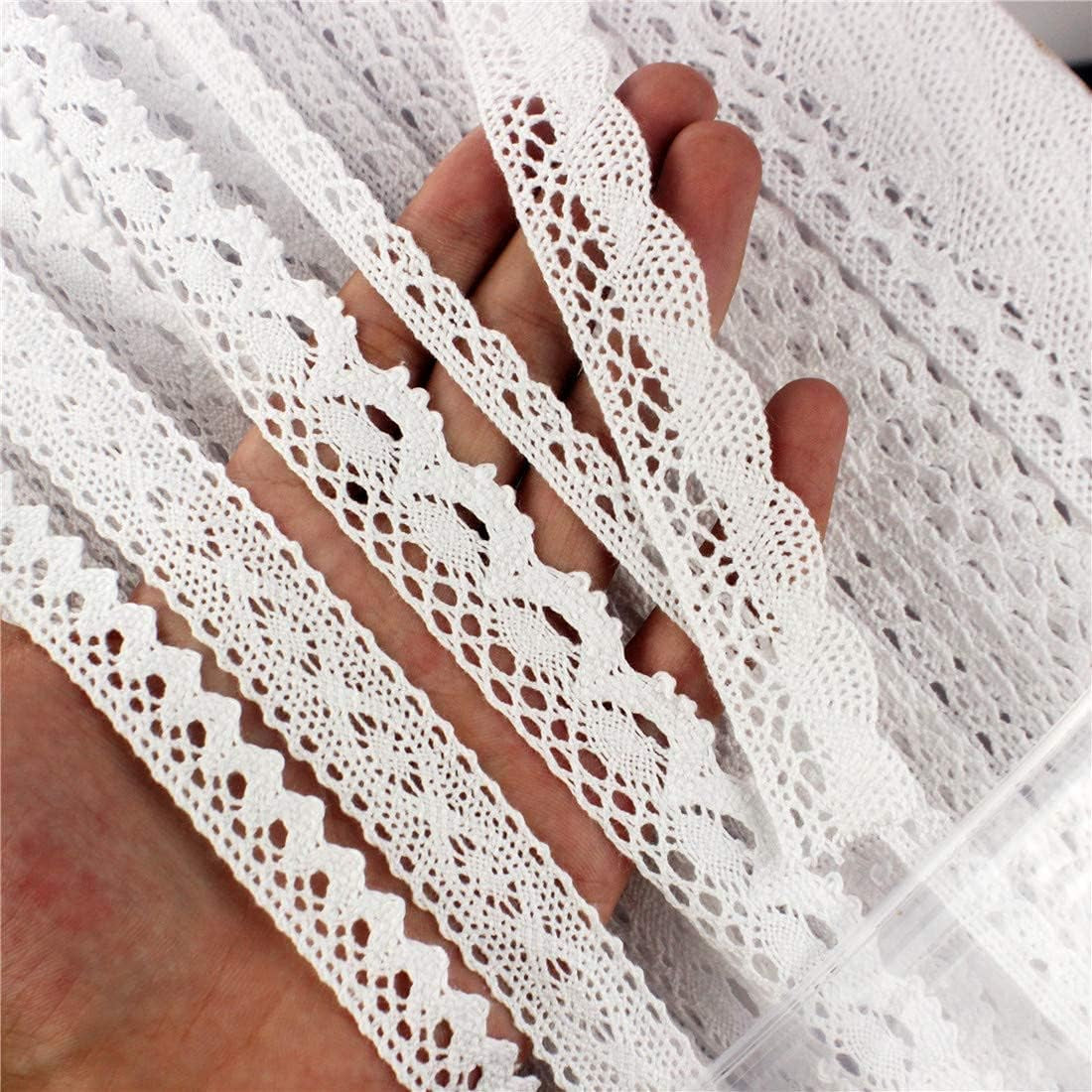 Cotton Lace Trim Vintage Lace Ribbon Crochet Lace Scalloped Edge for Bridal Wedding Decoration Christmas Package DIY Sewing Craft Supply 5 Yards Each (White)