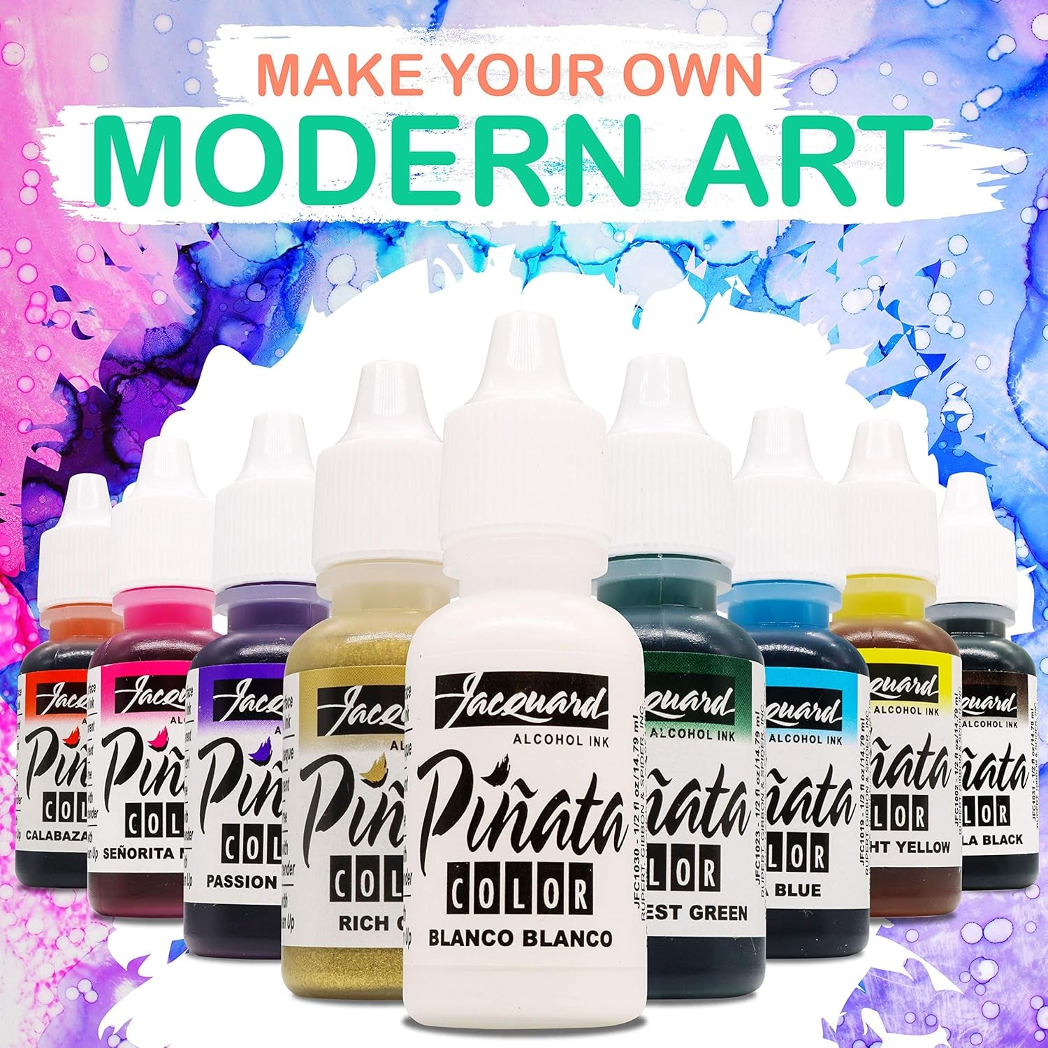 Jacquard Piñata Alcohol Ink Made in USA - Original Exciter Pack - 9 Colors - 1/2 Ounce Bottles - Bundled with  Blending Pen