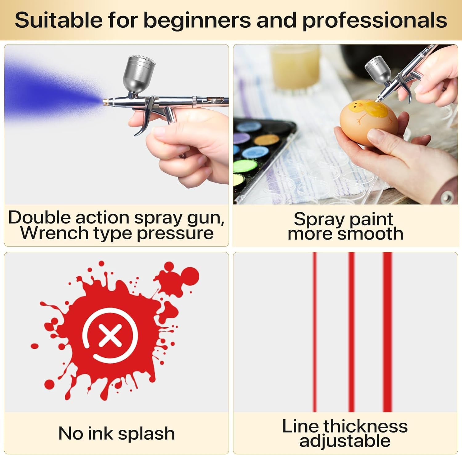Airbrush Gun Dual-Action Trigger Air Brush Painting Set with 0.5Mm/0.3Mm Needles 5CC and 7CC Paint Cup Aerografo with Adjustable Liquid Thickness Makeup Nail Model Painting Tattoo Art Hobby
