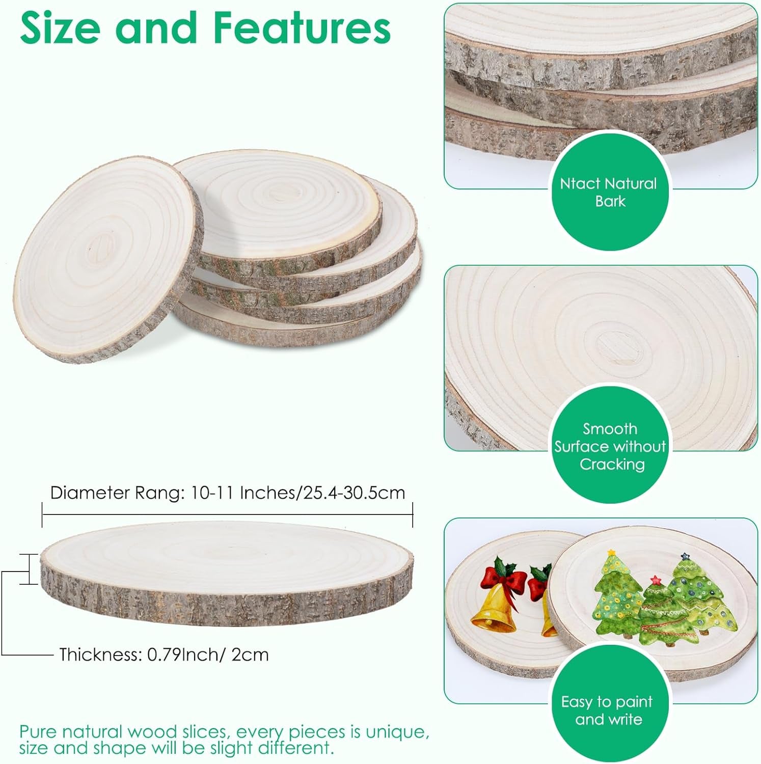 Wood Slices 10 Inches-11In 6 Pcs Wood Rounds Large Wood Slices for Centerpieces Natural Wood Slab,Wood Pieces,Unfinished Wood Slices Forcrafts,Wood Centerpieces, Decor,Weddings, Christmas