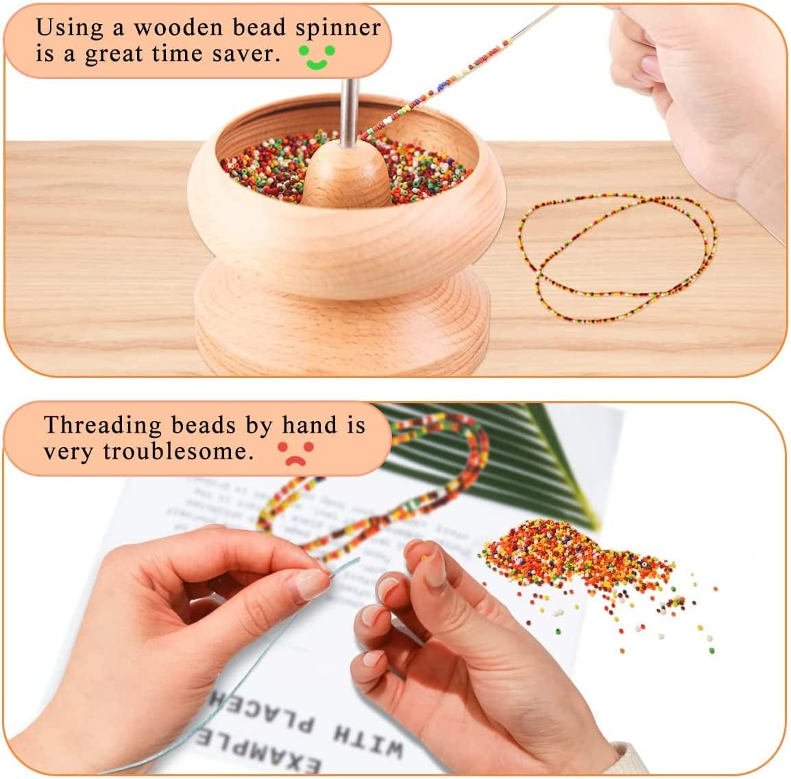 Upgrade Wooden Bead Spinner with 2 Pcs Big Needles,8000 Pcs Seed Beads and 1 Surprise Gift Pack for Jewelry Making Tools,Quickly Stringing Beads Tool, Manual Operated