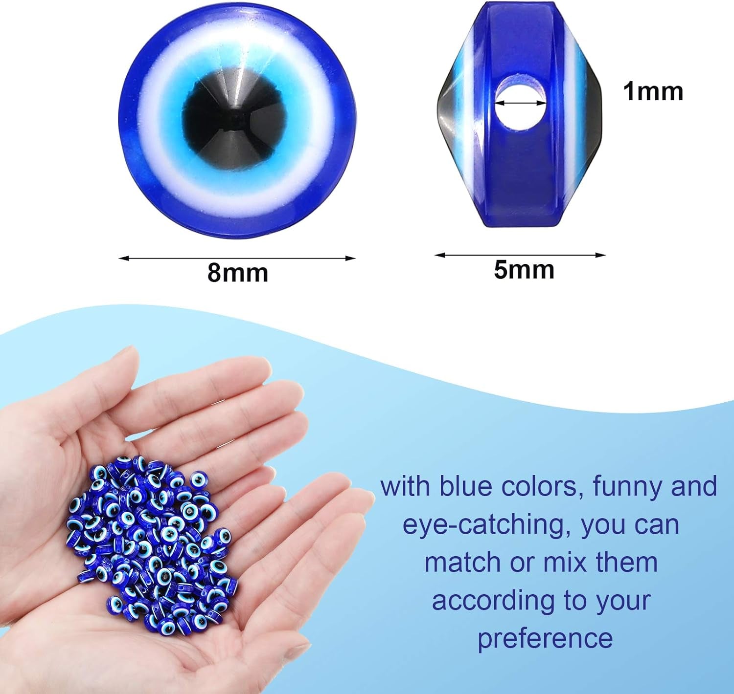 150 Pieces Evil Eye Beads Evil Eye Handmade Resin Beads Charms round Evil Eye Spacer Beads Turkish Handmade Beads for DIY Jewelry Bracelet Earring Necklace Craft Making