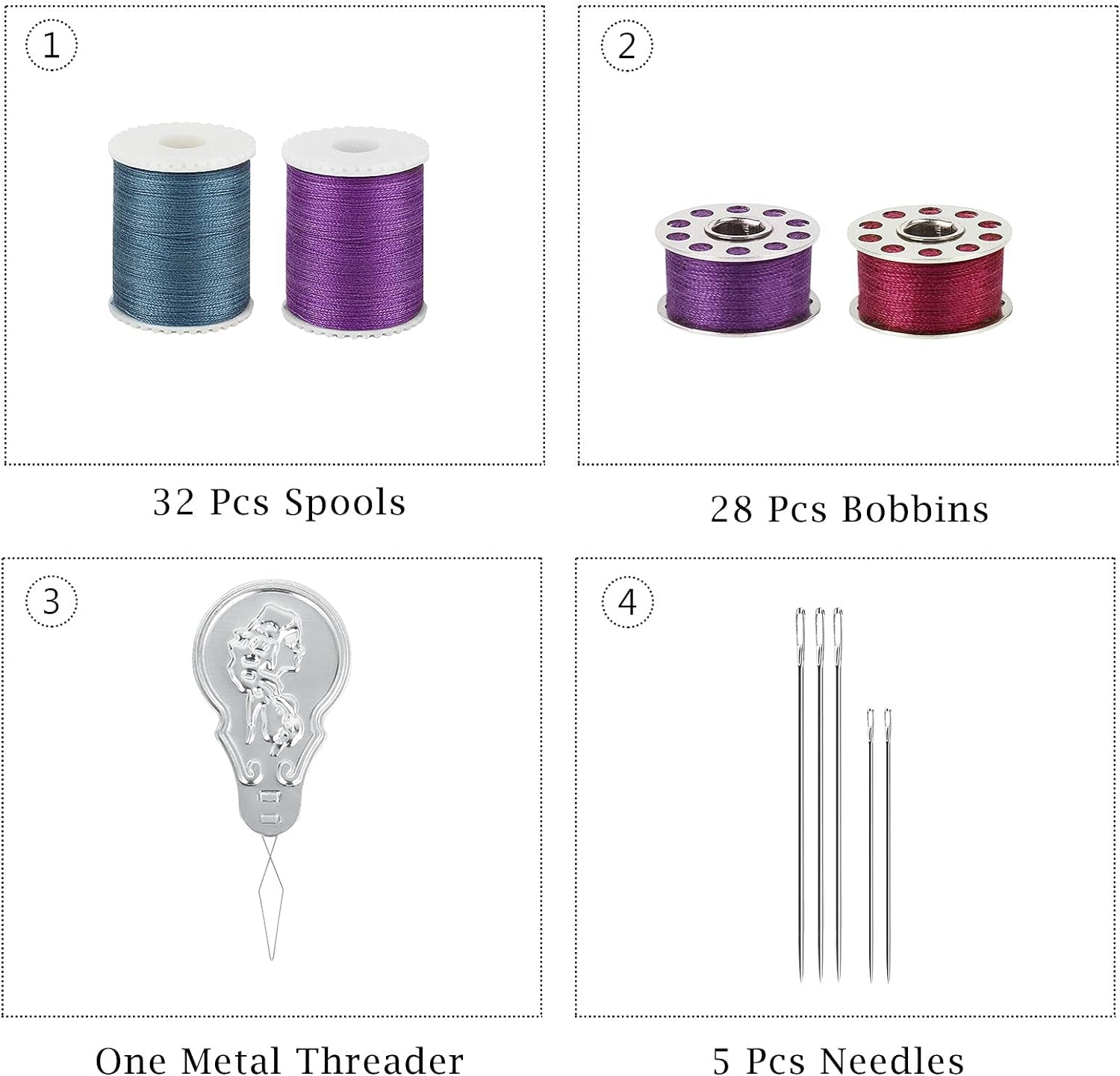 60 Pcs Bobbins Sewing Thread Kit, Polyester Mini Bobbins and Thread Spools for Hand &amp; Machine Sewing