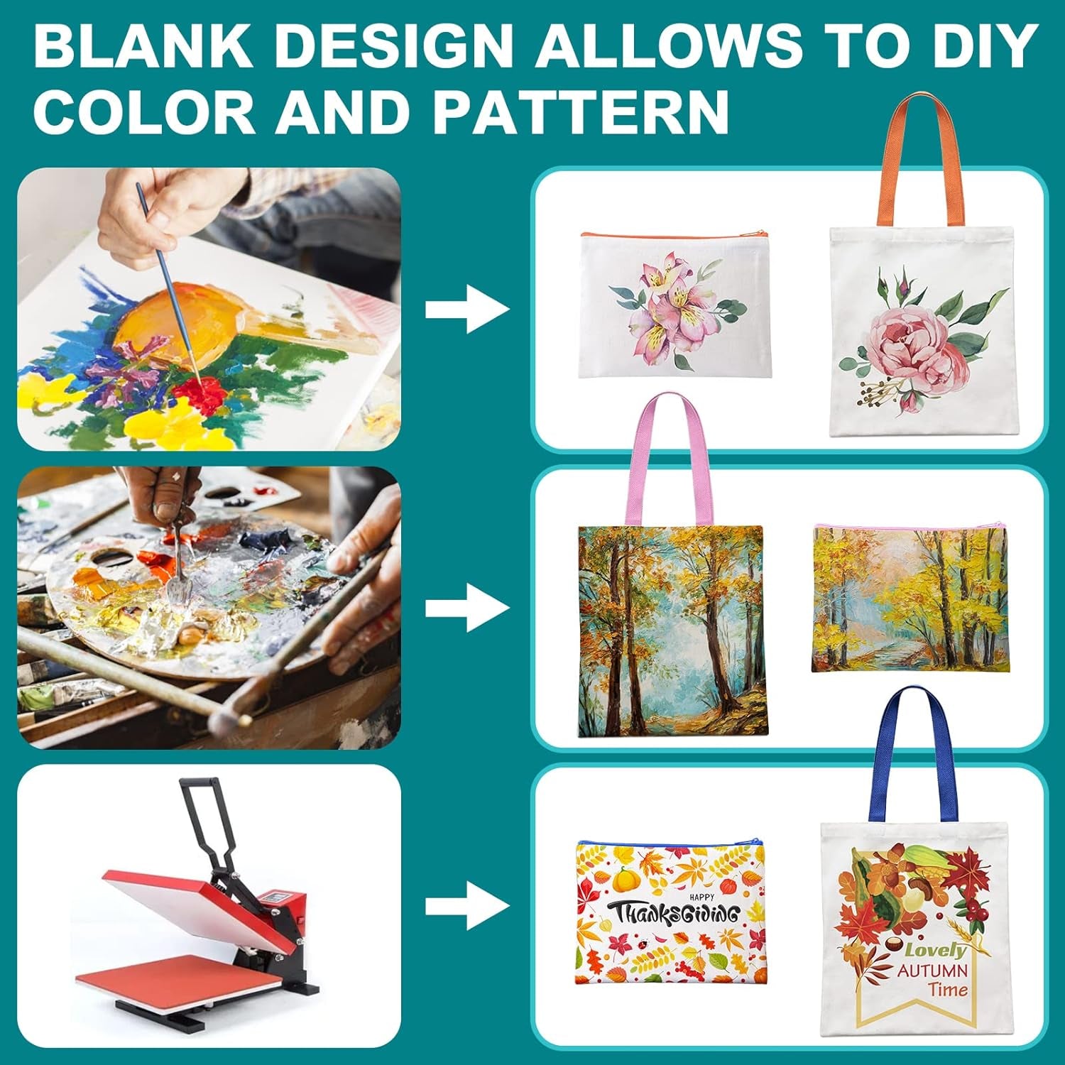 30 Pack Sublimation Blanks Tote Bags, Reusable Grocery Bags DIY Heat Transfer Canvas Tote Bags Cosmetic Makeup Bags Shopping Bags with Customized Color for DIY, Advertising, Christmas Craft