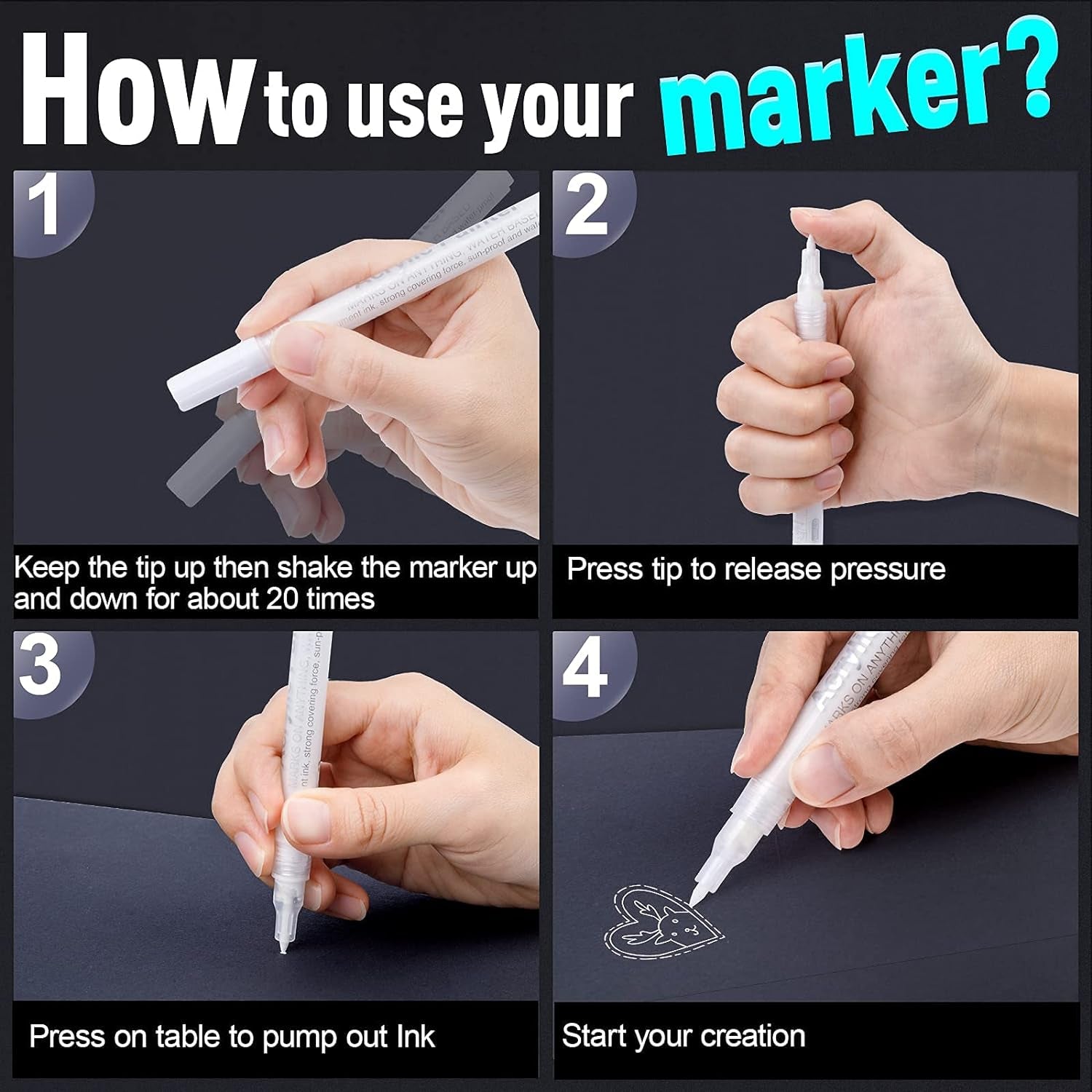 White Paint Pen Acrylic Marker: 8 Pack 0.7Mm White Paint Marker for Black Paper, Metal, Wood, Plastic, Ceramic, Metallic, Rock Painting, Drawing, Extra Fine Point, Ideal for Artist & Students