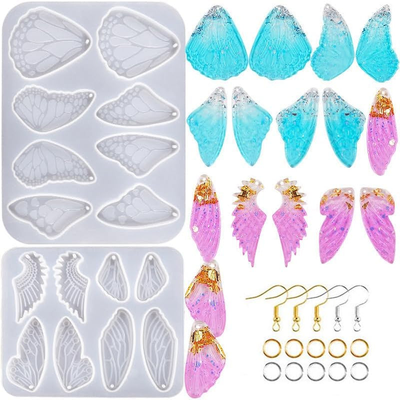 44PCS Resin Earring Molds, Silicone Molds for Epoxy Resin, Geometrical Flower Leave Heart Shaped Epoxy Silicone Casting Molds for Jewelry Pendant Keychain Charm, Resin Epoxy Kit