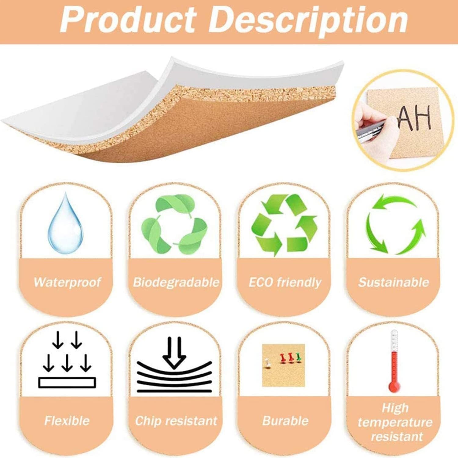 60 Pack 4 X 4 Inch Cork Squares Self-Adhesive Cork Tiles Mat with Strong Adhesive-Backed for Wall Decor and DIY Adhesive