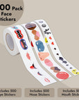 1500 Pack of Face Stickers for Kids, Silly Eyes, Nose, and Mouth for Crafts (3 Rolls)