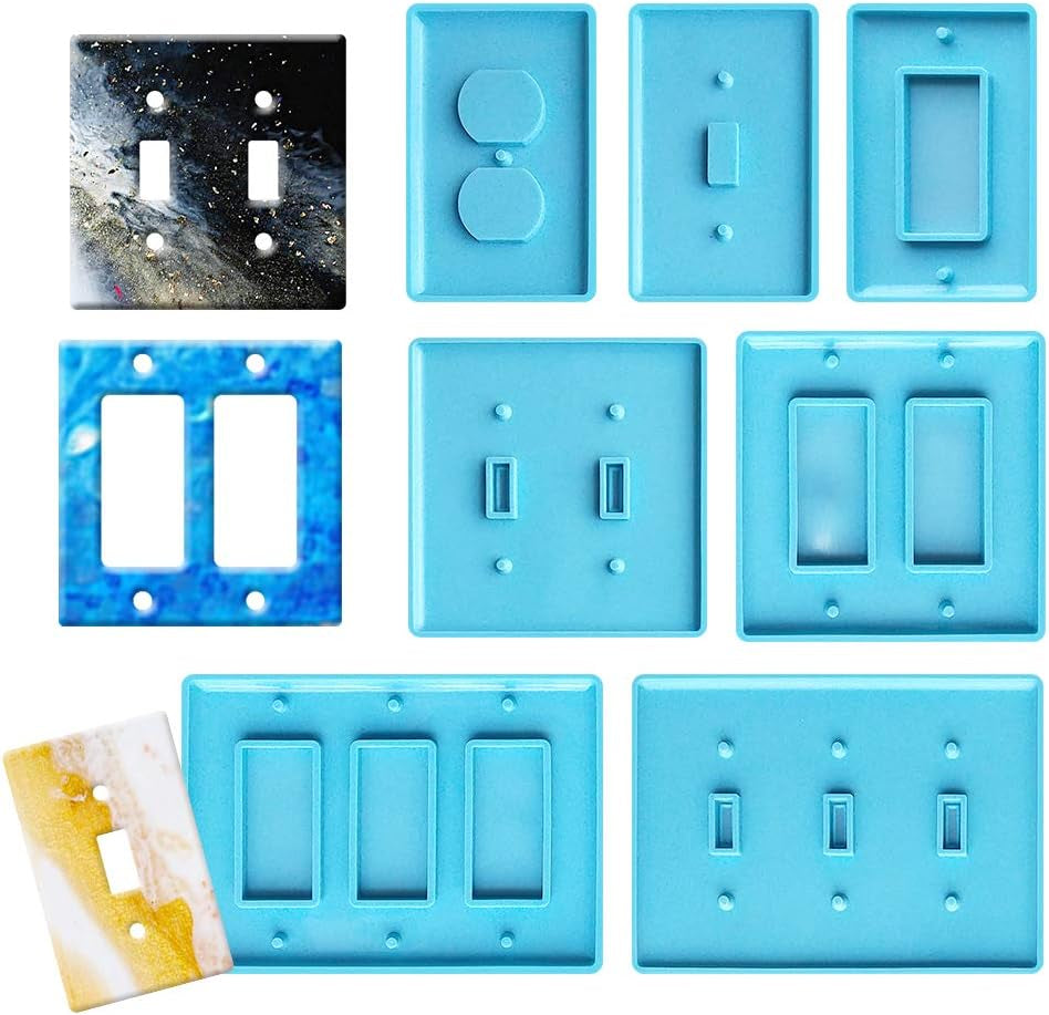 Light Switch Cover Resin Molds,Switch Socket Panel Plaster Mold for Epoxy Resin Epoxy Molds,Switch Plate Silicone Mold Outlet Cover Molds for DIY Crafts Making Home Decor（7Pcs）