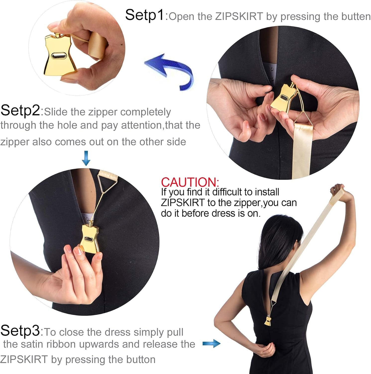 Dress Zipper Helper, Zipper Puller Helper for Dress, Zipper Pull Assistant Easy Zip up Dress by Yourself, Unique Design Works on Multiple Zipper Types and Ensure a Firm Grip