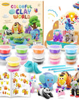 Air Dry Clay Kit for Kids - Comes with Instructional Guide Featuring 4 Scenes & 26 Projects Tutorials, 18 Cans of Modeling Clay, Includes Display Stand, Gift for Girls and Boys