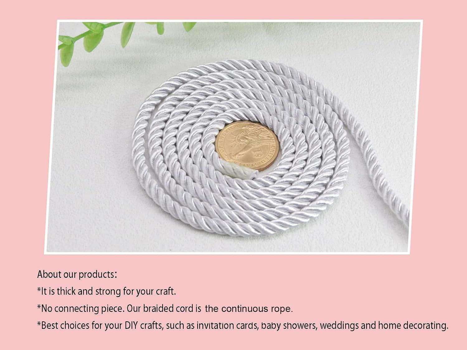 U Pick 10Yds 5Mm 3 Braided Cord Decorative Twisted Satin Polyester Twine Cord Rope String Thread Shiny Cord Choker Thread (18 White)