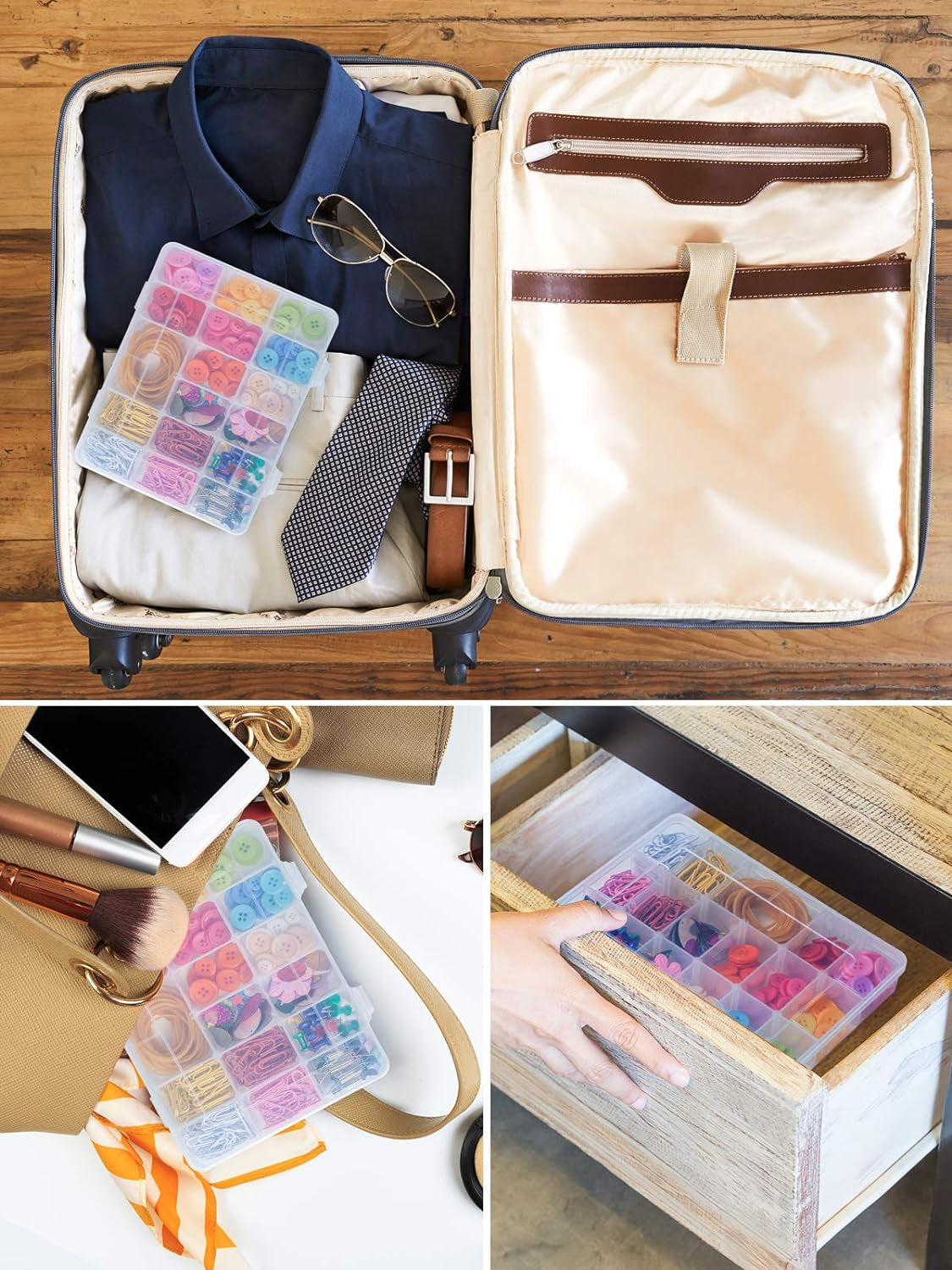 2 Pack 18 Grids Plastic Compartment Container, Bead Storage Organizer Box Case with Adjustable Removable Dividers for Jewelry Craft Tackles Tools, Size 7.8 X 6.3 X 1.2 In, White