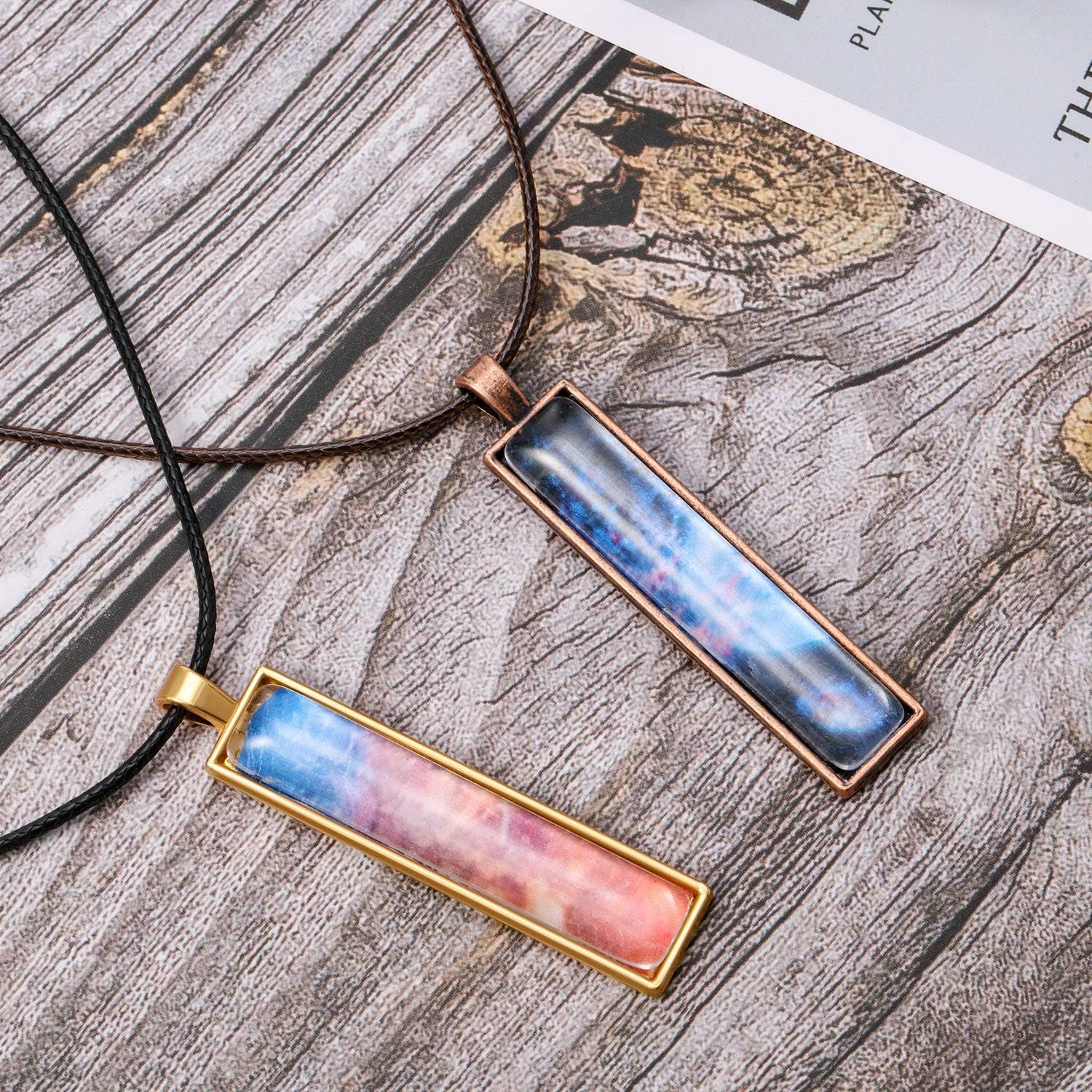 48 Pieces 6 Colors Pendant Tray Rectangle Bezel Blanks Set Include 24 Rectangle Pendant Trays with 24 Clear Glass Cabochon Domes for DIY Resin Craft Photo Pendant Necklace Jewelry Making