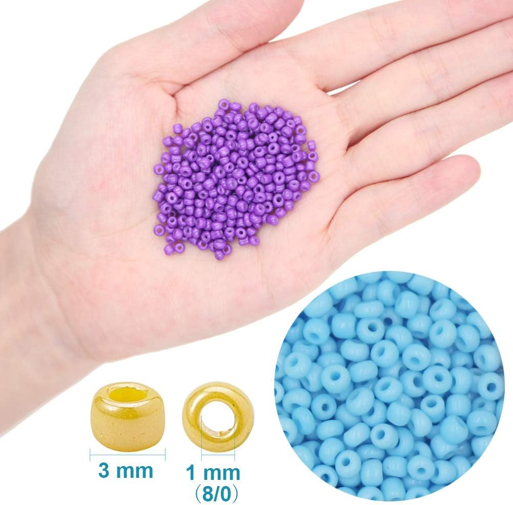 13200Pcs Glass Seed Beads Small Craft Beads Small Beads for DIY Bracelet Necklaces Crafting Jewelry Making Supplies with Two 0.6Mm Clear Bracelet String (3Mm, 550 per Color, 24 Colors)