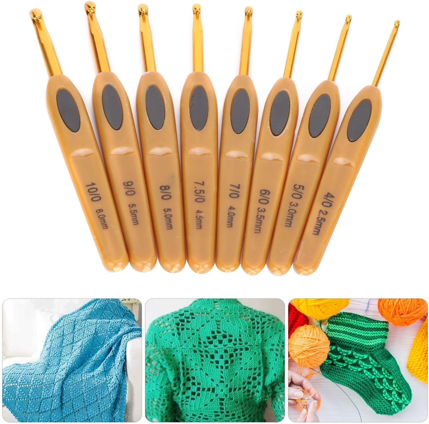 Crochet Hooks Sets 8Pcs Soft Touch Crochet Hooks Aluminum Ergonomic Knitting Needles Set for Crocheting Yarn Craft 2.5-6Mm