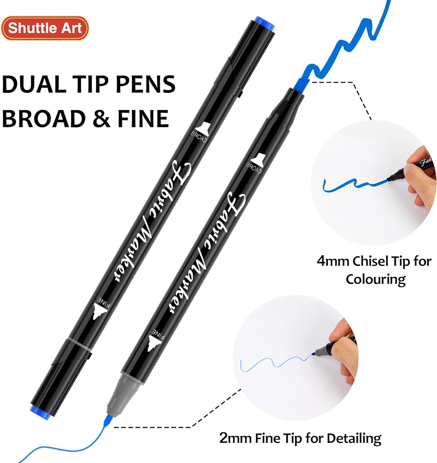 Fabric Markers Pens, 30 Colors Dual Tip Fabric Markers Permanent No Bleed Markers for T-Shirts Sneakers, Non-Toxic & Child Safe Permanent Fabric Pens for Kids Adult Painting Writing