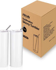 2 PCS Sublimation Blanks Skinny Tumbler White 20 OZ Straight Double Wall Stainless Steel Tumbler with Metal Straw Tumbler Cups for Tumbler Heat Press Machine Heat Transfer