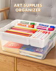 Plastic Storage Box with Removable Tray Caddy, Clear Art Supply Craft Organizers and Storage Bin, Playroom Container Organizer with Lid for Lego, Bead, Crayon, Tool, Sewing, Playdoh, Toy